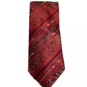 Prime Time Men's Tie Red Black Gold 100% Polyester Hand Made Striped 4" Wide